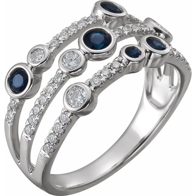 14K White Natural Blue Sapphire & 3/8 CTW Natural Diamond Ring