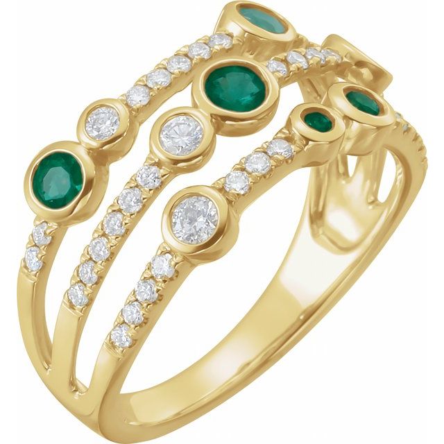14K Yellow Natural Emerald & 3/8 CTW Natural Diamond Ring