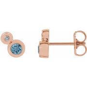 14K Rose 3 mm Natural Aquamarine & .03 CTW Natural Diamond Earrings
