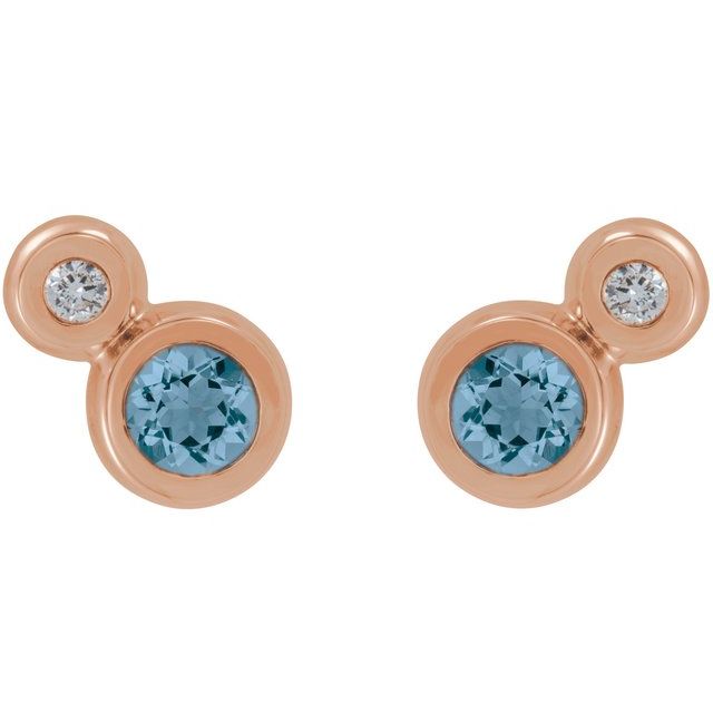 14K Rose 3 mm Natural Aquamarine & .03 CTW Natural Diamond Earrings