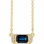 14k Yellow Natural Blue Sapphire & .02 Ctw Natural Diamond Bar 16' Necklace