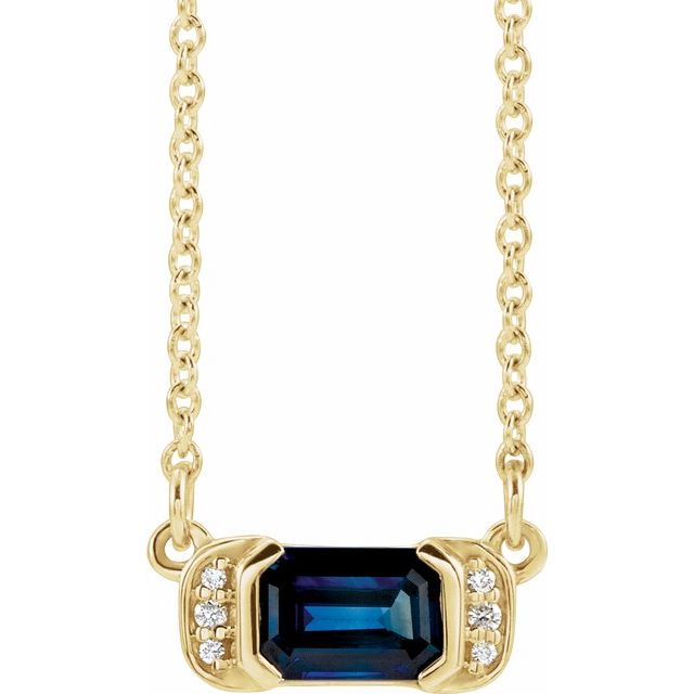 14k Yellow Natural Blue Sapphire & .02 Ctw Natural Diamond Bar 16' Necklace