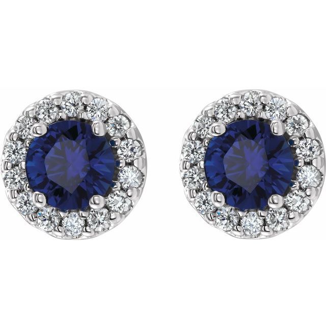 14K White 4 mm Natural Blue Sapphire & 1/8 CTW Natural Diamond Earrings