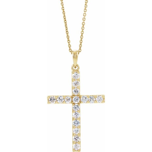 14k Yellow 1/2 Ctw Natural Diamond Cross 18' Necklace