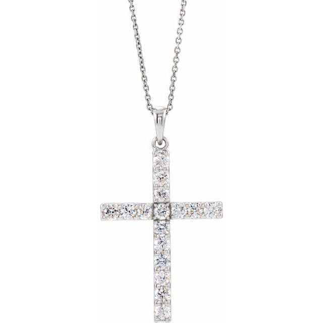 14k White 1/4 Ctw Natural Diamond Cross 18' Necklace