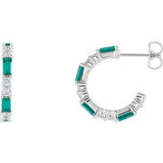 14K White Lab-Grown Emerald & 1/2 CTW Natural Diamond 17.2 mm Hoop Earrings