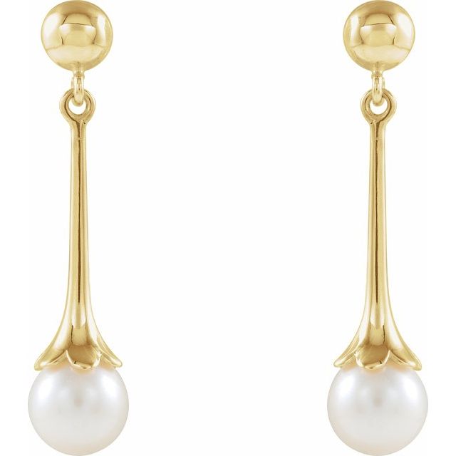 14K Yellow Cultured White Freshwater Pearl Earrings