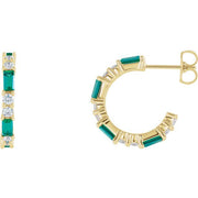 14K Yellow Lab-Grown Emerald & 1/2 CTW Natural Diamond 17.2 mm Hoop Earrings
