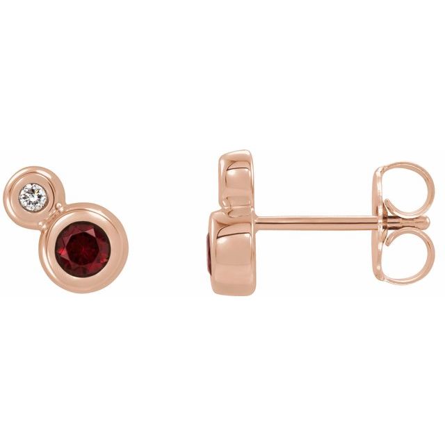 14K Rose 3 mm Natural Mozambique Garnet & .03 CTW Natural Diamond Earrings