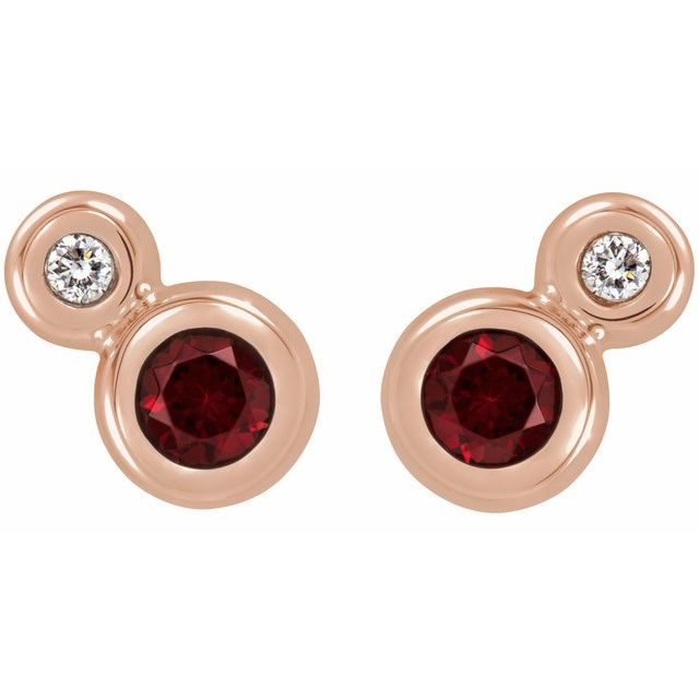 14K Rose 3 mm Natural Mozambique Garnet & .03 CTW Natural Diamond Earrings