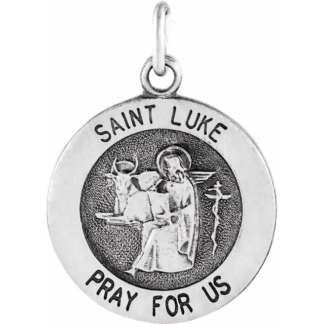 14K White 15 mm Round St. Luke Medal