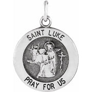 14K White 18 mm Round St. Luke Medal