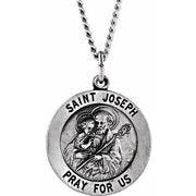 Sterling Silver 25 mm Round St. Joseph Medal 24' Necklace