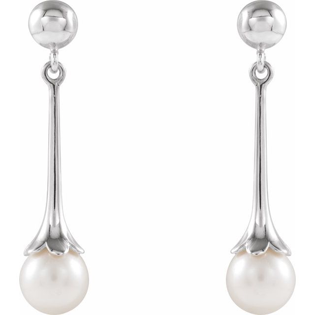14K White Cultured White Freshwater Pearl Earrings