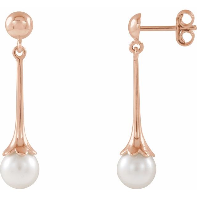 14K Rose Cultured White Freshwater Pearl Earrings