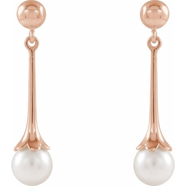 14K Rose Cultured White Freshwater Pearl Earrings