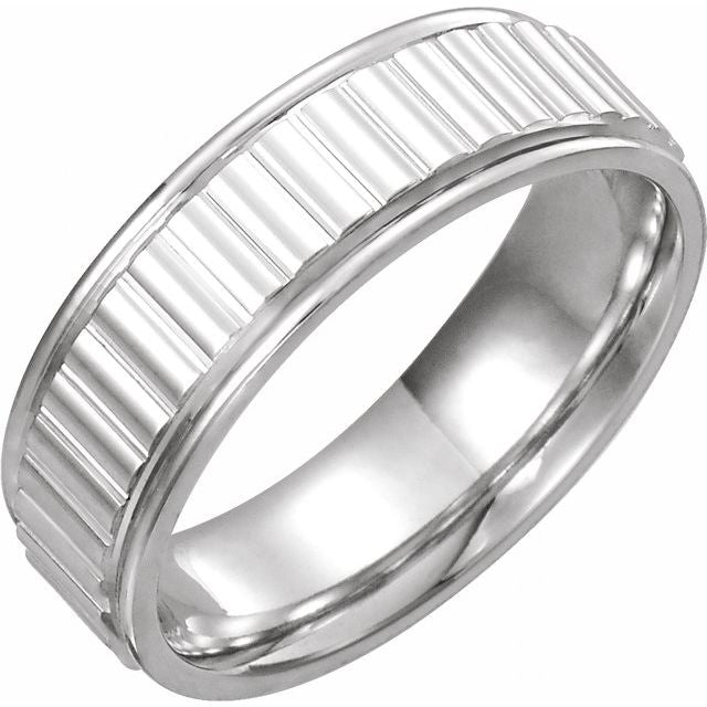 14K White 6 mm Ridged Band Size 10.5