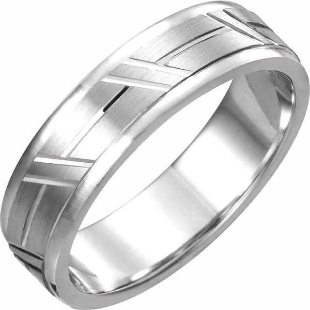 14K White 6 mm Grooved Band Size 11
