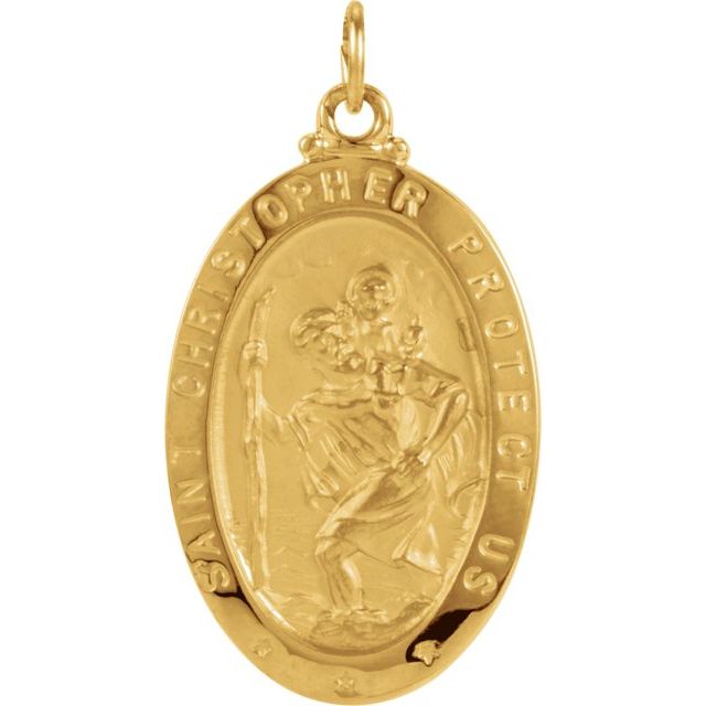 14k Yellow 25x18 Mm Oval St. Christopher Medal