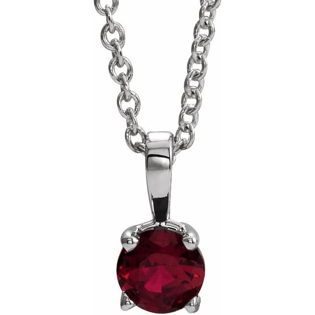 Sterling Silver 5 mm Imitation Ruby 16-18' Necklace