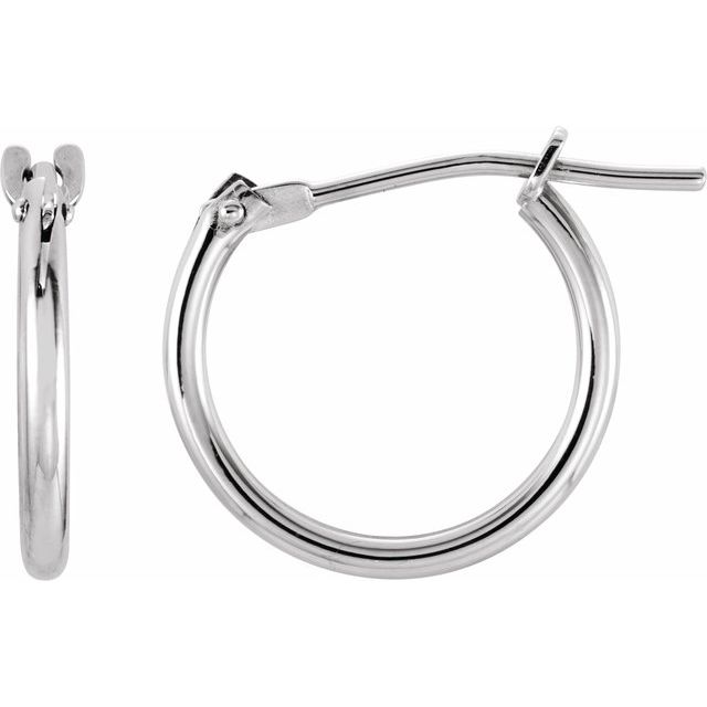 14K White 12.5 mm Hinged Hoop Earrings