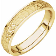 14k Yellow 4 Mm Half Round Edge Band With Hammered Texture Size 8