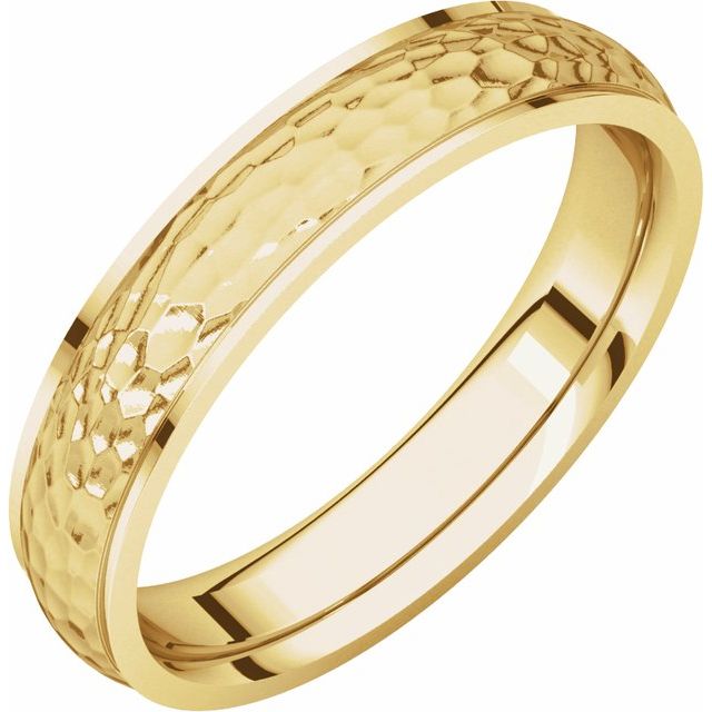 14k Yellow 4 Mm Half Round Edge Band With Hammered Texture Size 8