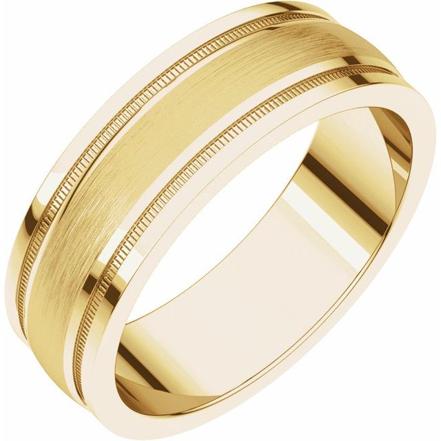 14k Yellow 6 Mm Flat Edge Comfort-fit Band With Milgrain & Satin Finish Size 10