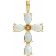 14k Yellow Natural White Opal Cabochon Cross Pendant