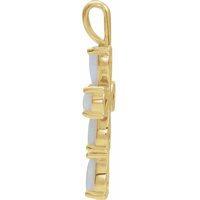 14k Yellow Natural White Opal Cabochon Cross Pendant