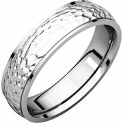 14k White 5 Mm Half Round Edge Band With Hammered Texture Size 7