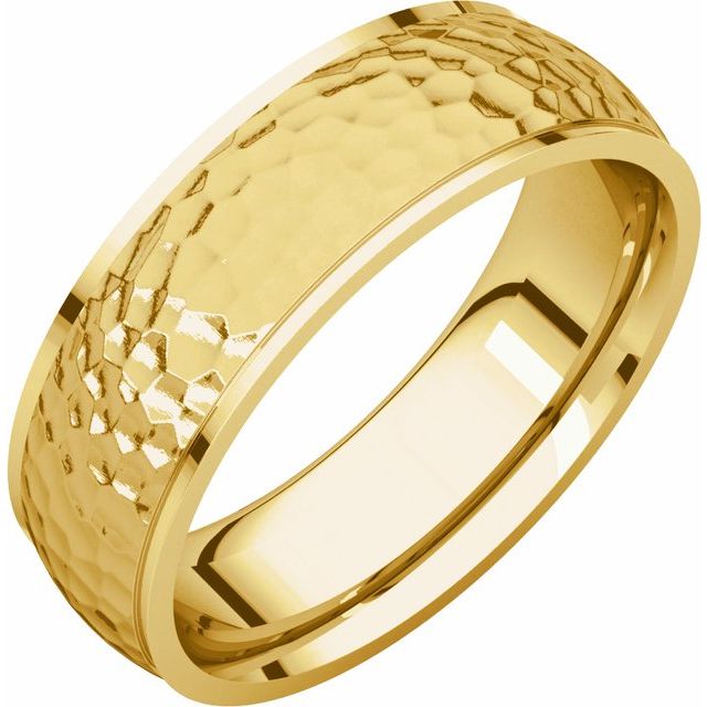 14k Yellow 6 Mm Half Round Edge Band With Hammered Texture Size 8.5