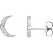 14k White 1/10 Ctw Lab-grown Crescent Moon Stud Earrings