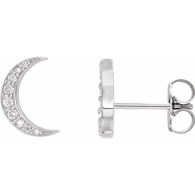 14k White 1/10 Ctw Lab-grown Crescent Moon Stud Earrings