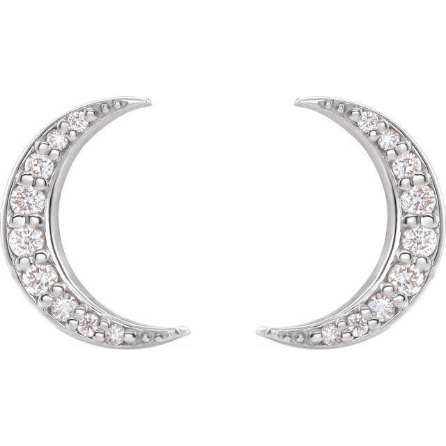 14k White 1/10 Ctw Lab-grown Crescent Moon Stud Earrings