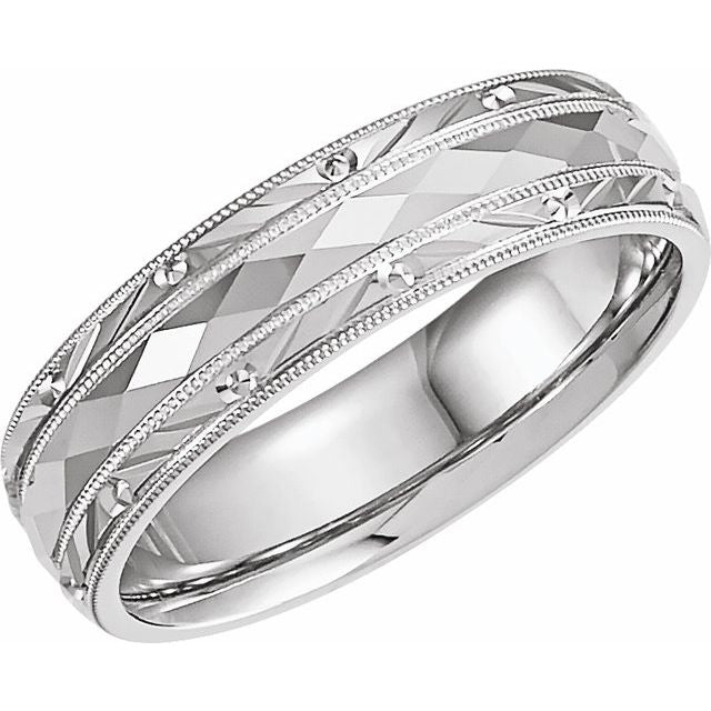 14k White 6 Mm Faceted Band Size 9