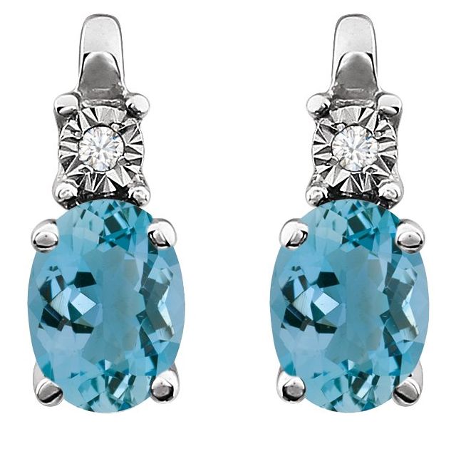 14k White Natural Aquamarine & .02 Ctw Natural Diamond Earrings