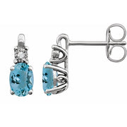 14k White Natural Aquamarine & .02 Ctw Natural Diamond Earrings