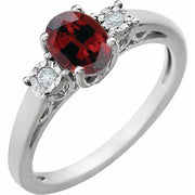14k White Natural Mozambique Garnet And .04 Ctw Natural Diamond Ring