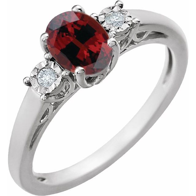 14k White Natural Mozambique Garnet And .04 Ctw Natural Diamond Ring