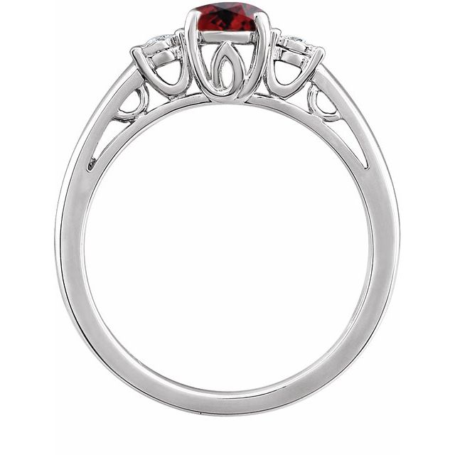 14k White Natural Mozambique Garnet And .04 Ctw Natural Diamond Ring