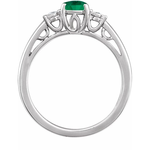 14k White Lab-grown Emerald And .04 Ctw Natural Diamond Ring