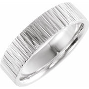 14k White 6 Mm Tree Bark Pattern Band  Size 11