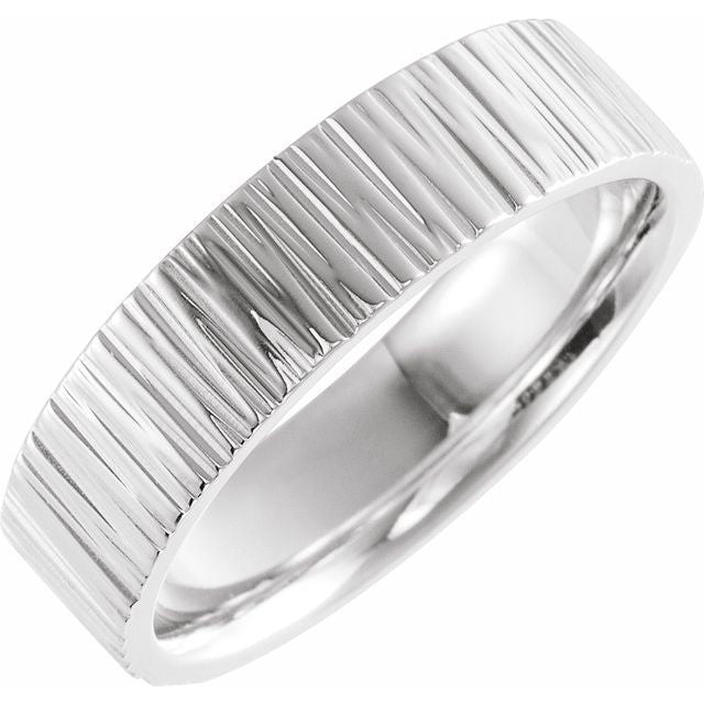 14k White 6 Mm Tree Bark Pattern Band  Size 11