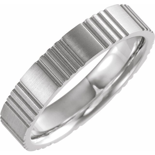 14K White 5 mm Grooved Band with Satin Finish Size 10