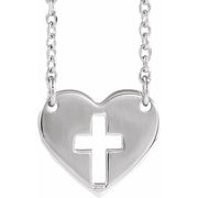 Sterling Silver Pierced Cross Heart 16-18' Necklace