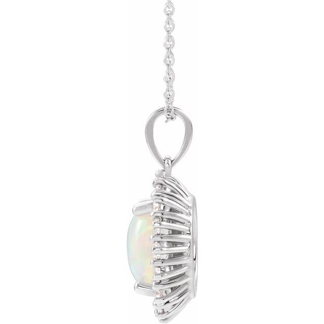 14K White Natural White Opal & 1/3 CTW Natural Diamond Halo-Style 16-18' Necklace