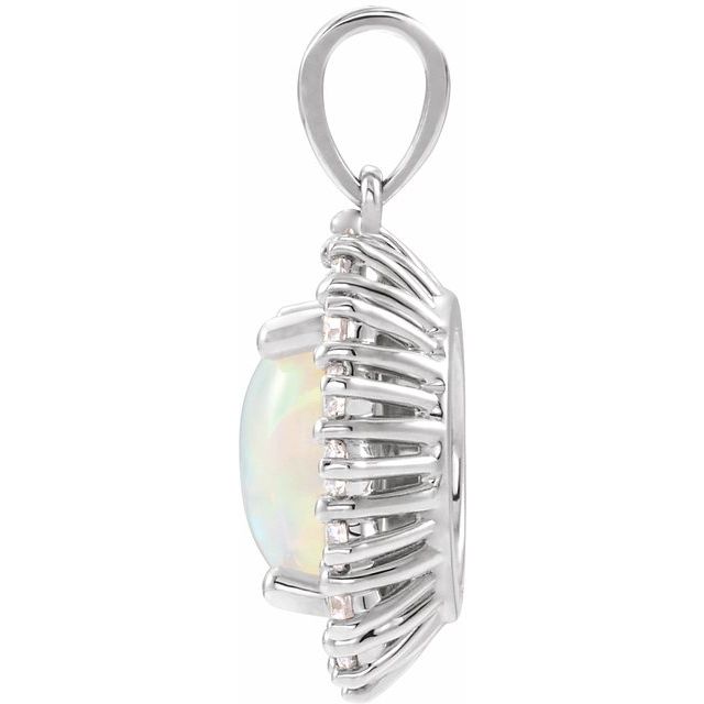 14K White Natural Ethiopian Opal & 1/3 CTW Natural Diamond Halo-Style Pendant