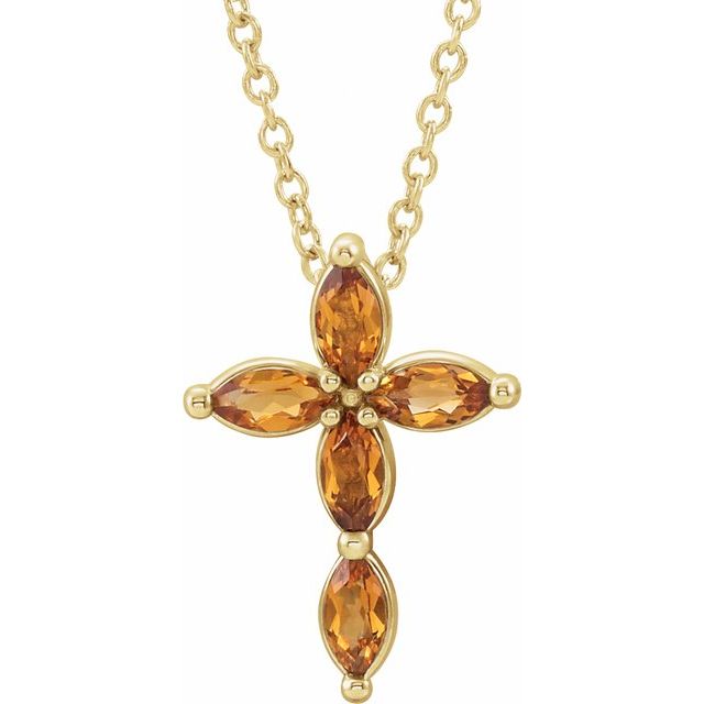 14K Yellow Natural Citrine Cross 16-18' Necklace