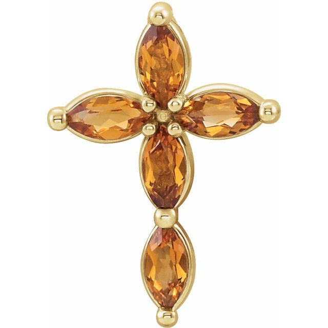 14K Yellow Natural Citrine Cross Pendant